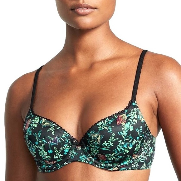 Victoria's Secret Other - Victoria’s Secret Black Butterfly Floral Body by Victoria Lined Demi Bra 34D
